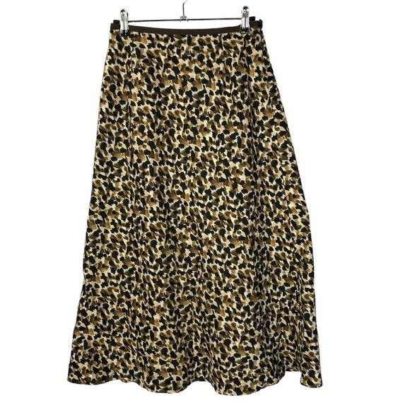 Talbots Brown Animal Print A-Line Linen Silk Maxi Skirt 2 - Picture 2 of 4